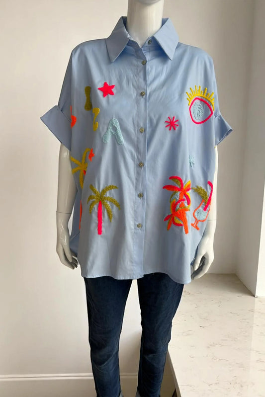 Palm Tree & Ibiza Embroided Shirt