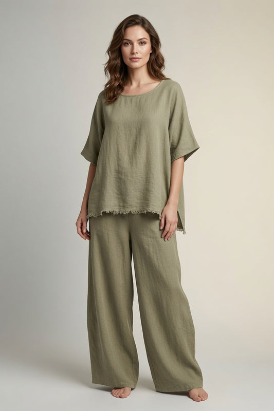 Linen Frey Hem Batwing Top