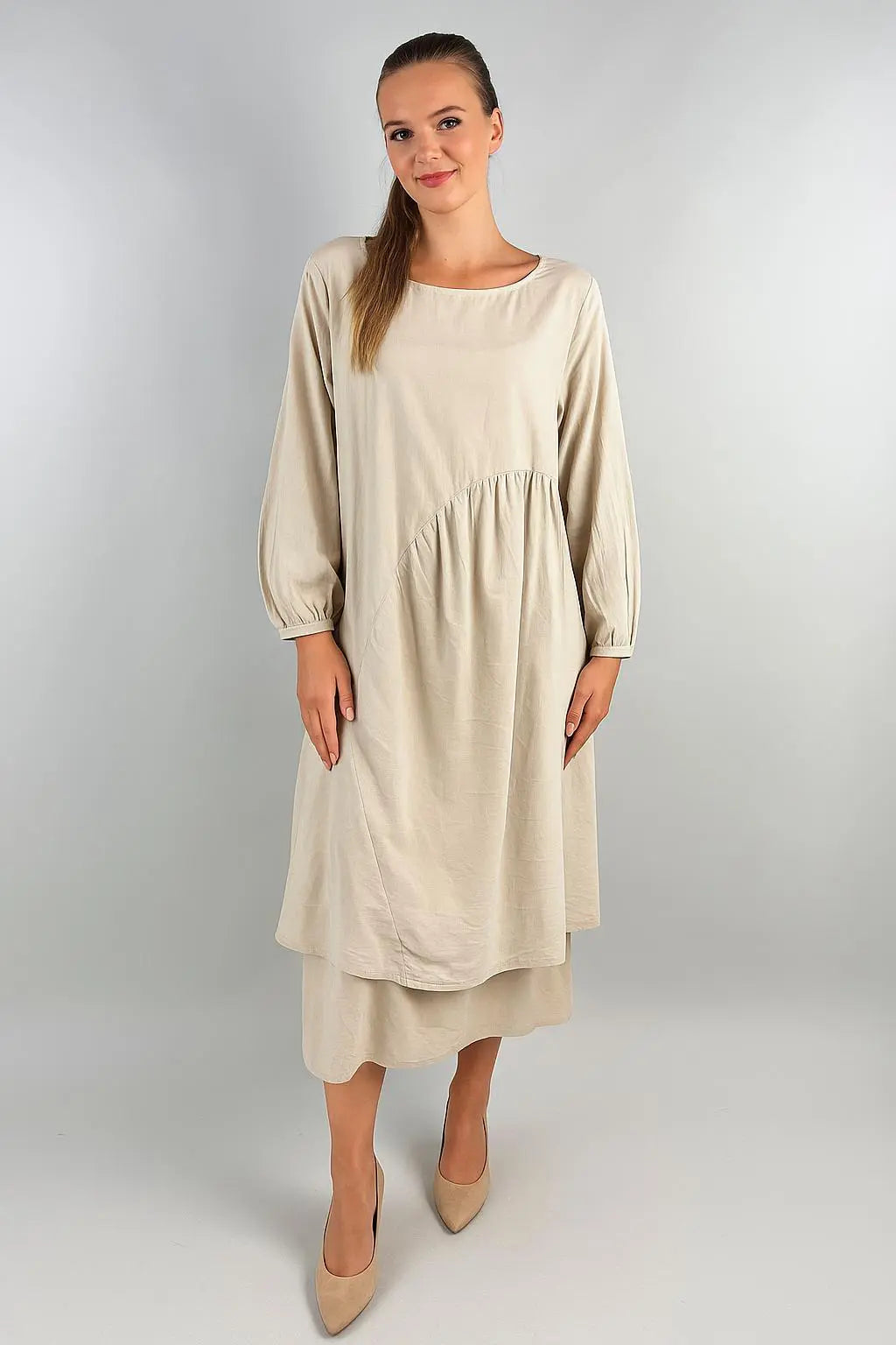 Made in Italy Cotton Pleat Side Dress