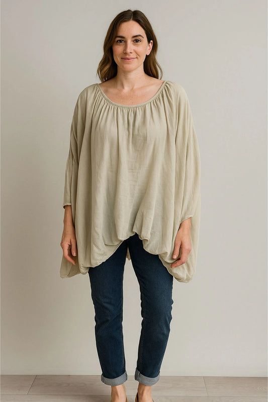 Cotton Puffball Drape Side Top Quirky