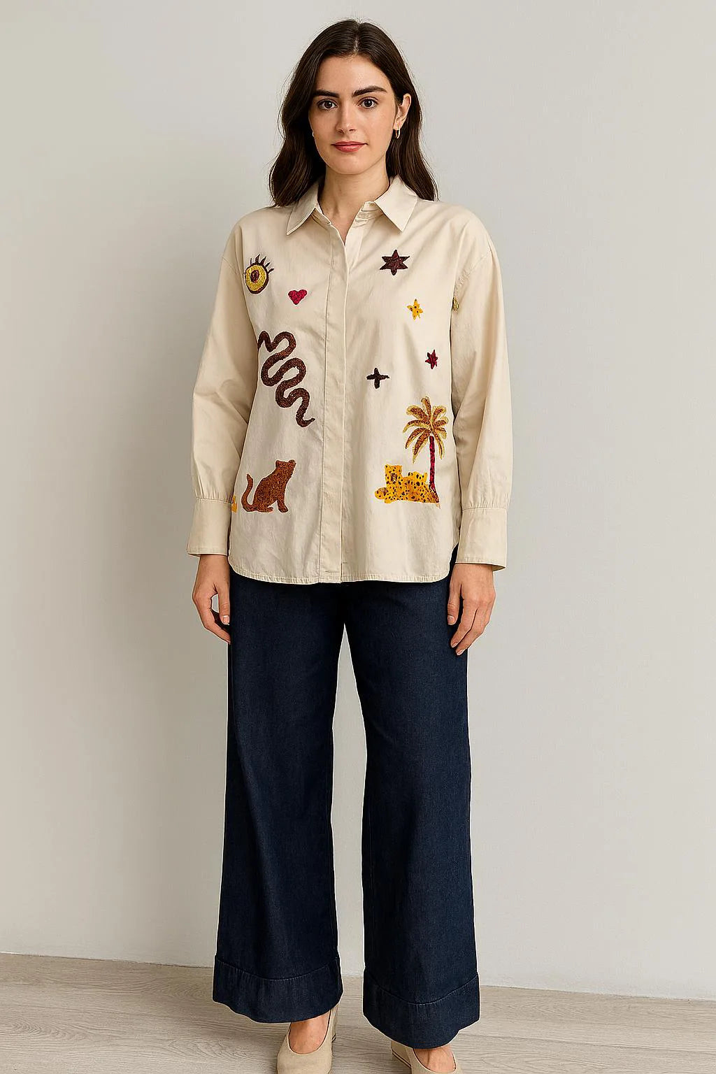 Made in Italy Embroided Palm tree Shirt