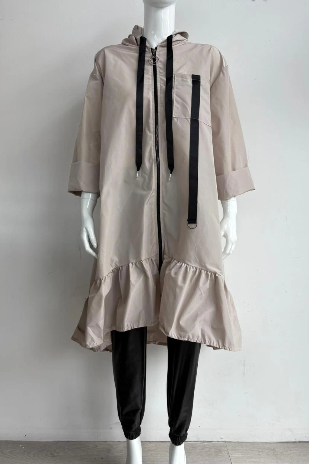 Made in Italy Frill Bottom Hooded Rain Mac
