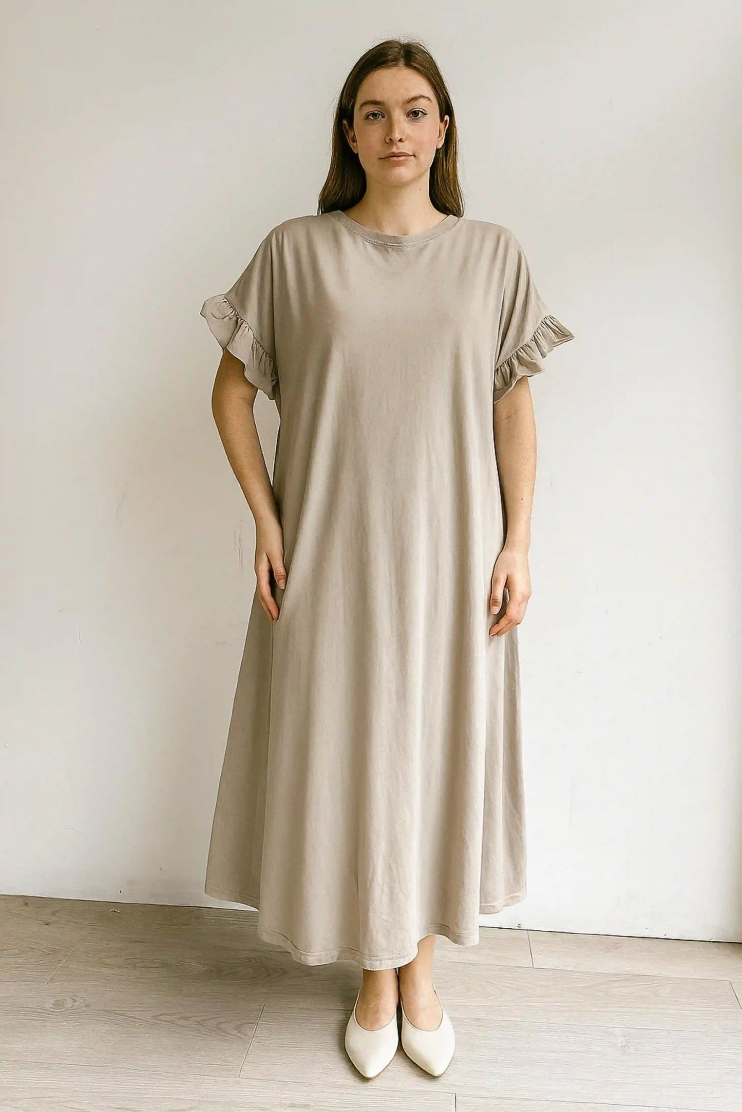 Jersey Frill Sleeve Midi Dress Lagenlook