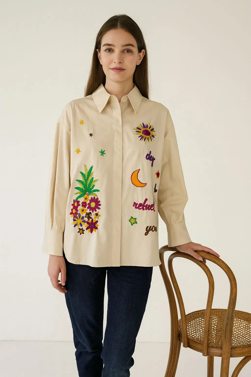 Zetaotton Embroidered Pineapple Shirt
