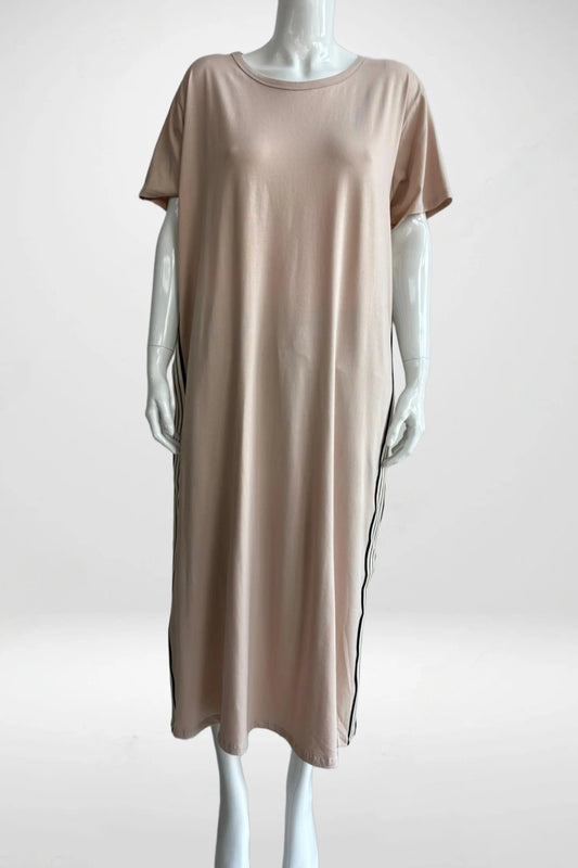 Jersey Stripe Trim Dress Lagenlook