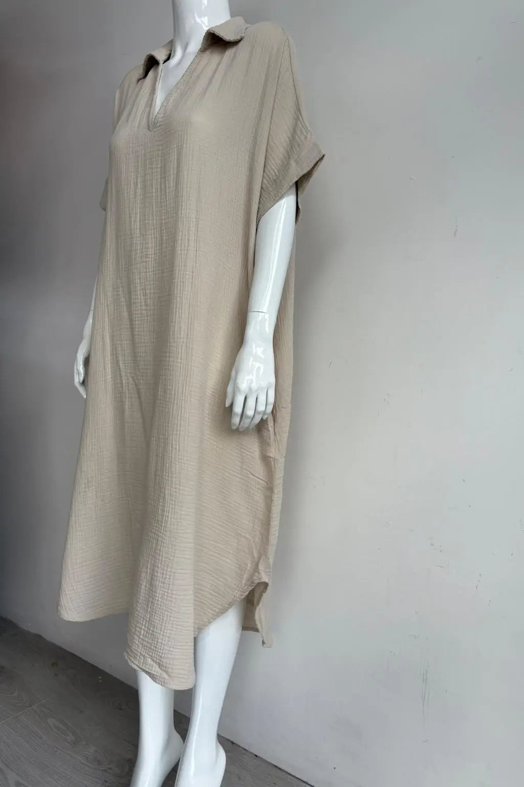 Waffle Cotton V Neck Shirt Dress