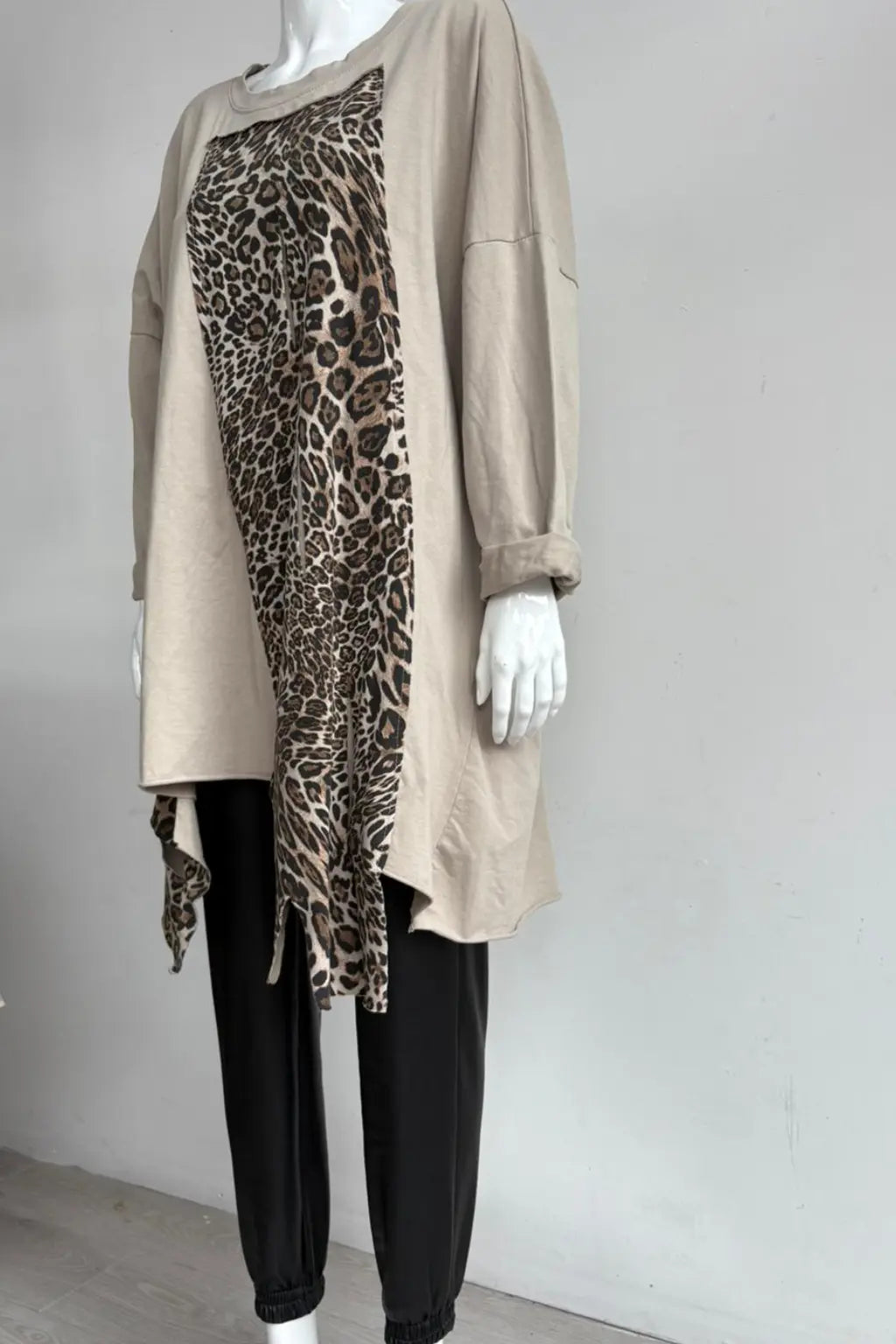Made in Italy Leopard Trim Sweat Top