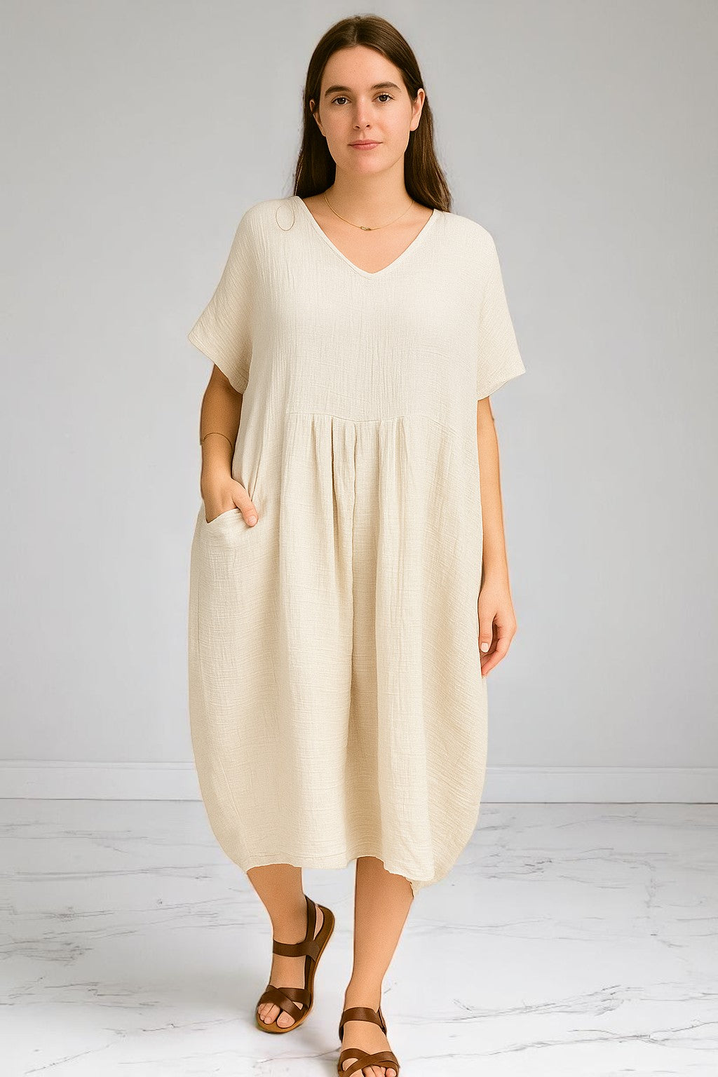 Pleated Cocoon Dress Lagenlook
