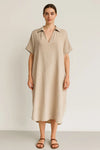 Waffle Cotton V Neck Shirt Dress