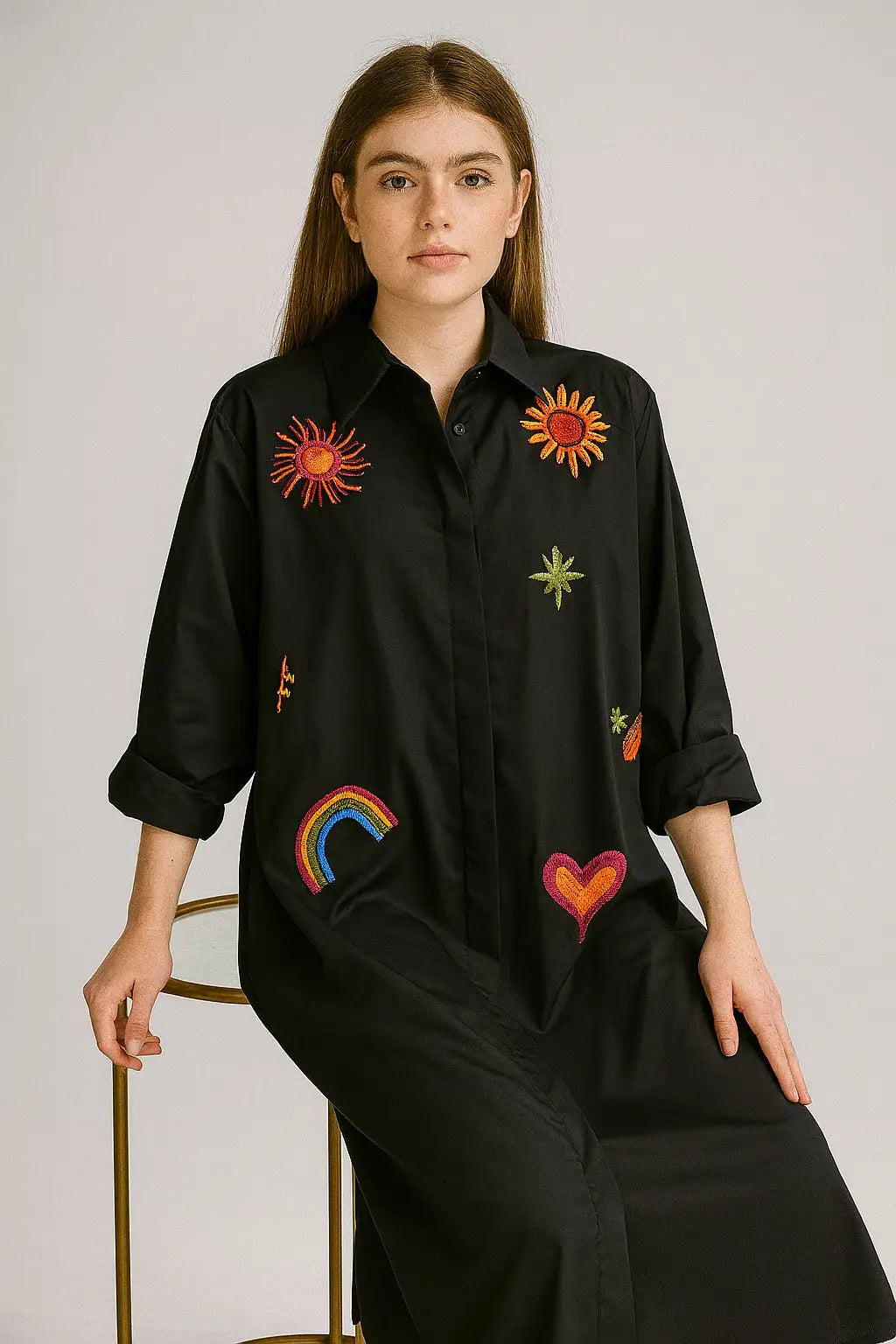 Zetaotto Embroidered Shirt Dress