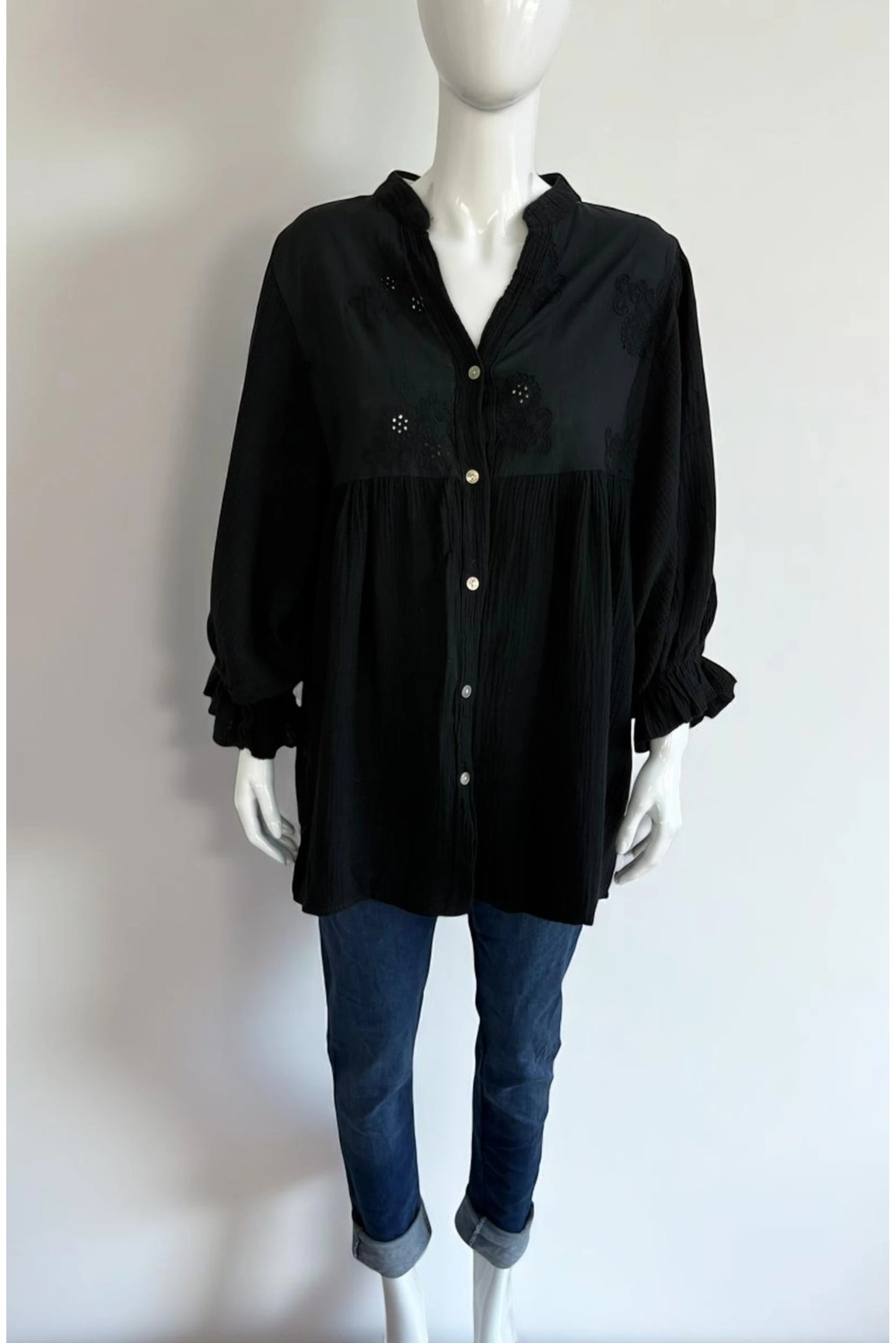 Cotton Embroided Smock Shirt Top