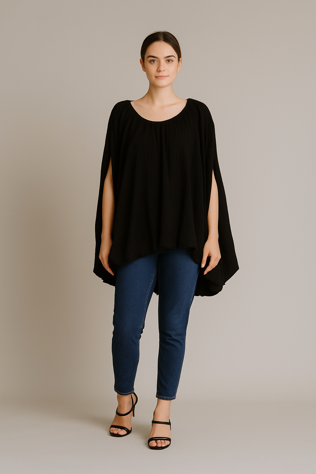 Cotton Puffball Drape Side Top Quirky