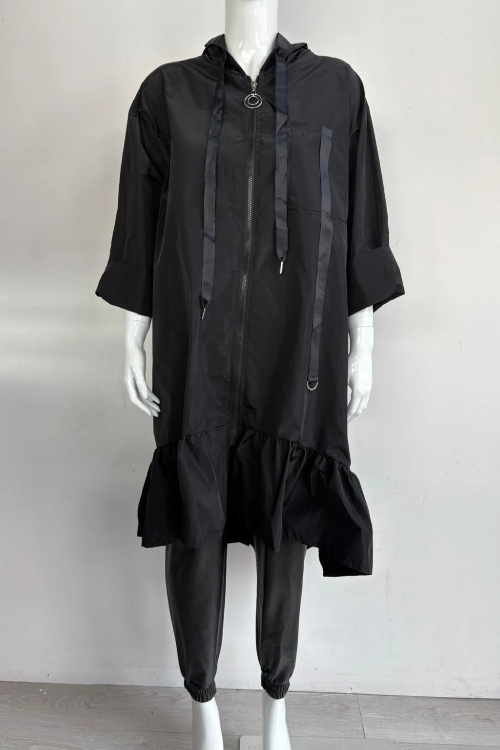 Made in Italy Frill Bottom Hooded Rain Mac