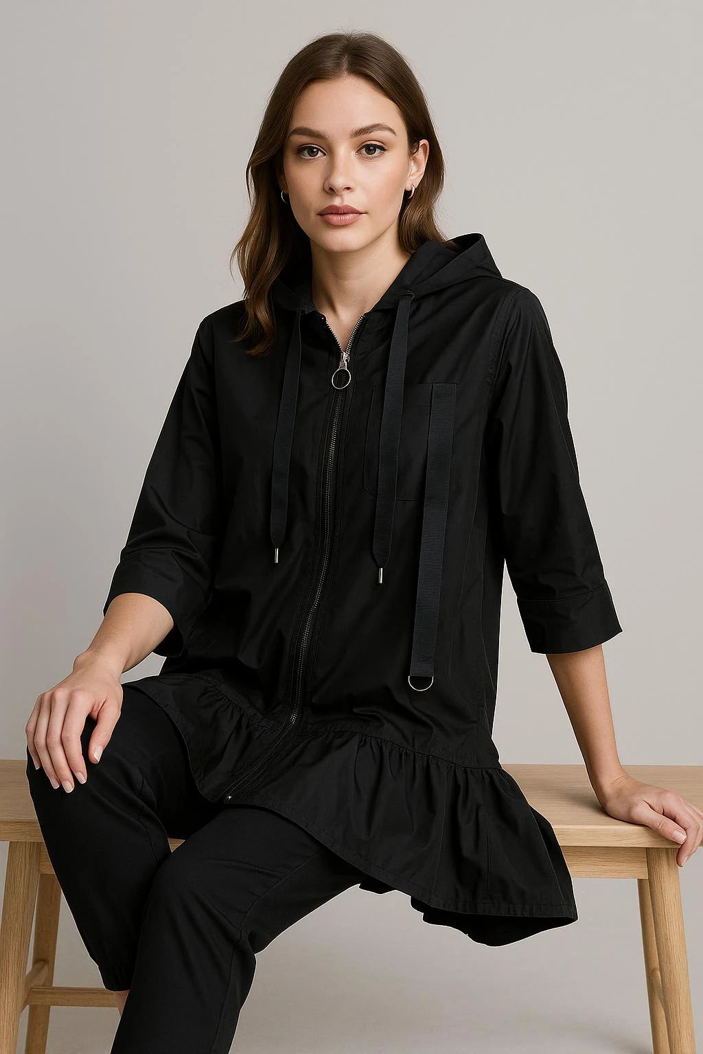 Made in Italy Frill Bottom Hooded Rain Mac