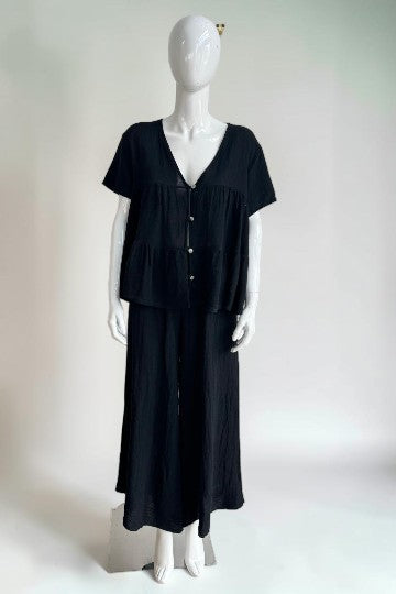 Linen Button Front Tier Top Lagenlook
