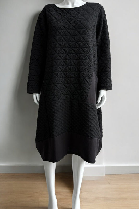 Quilted Black Midi Cocoon Dress Partywear