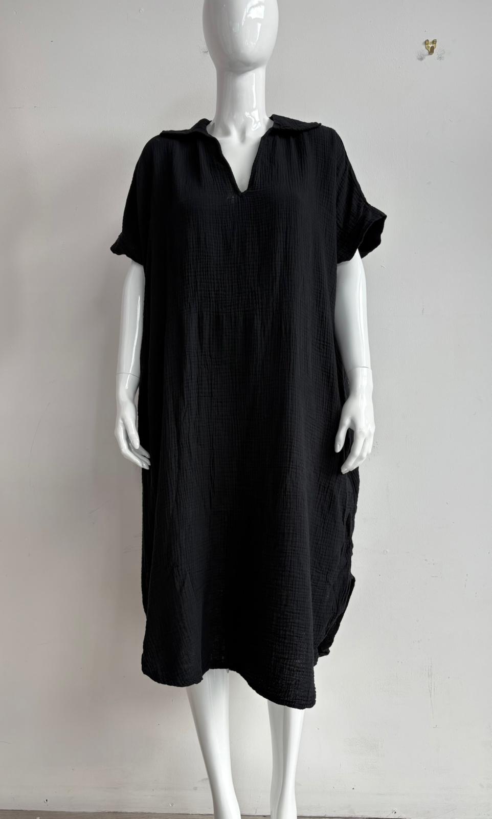 Waffle Cotton V Neck Shirt Dress