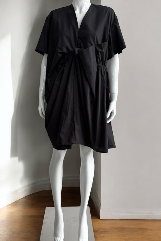 Draped Black Short Dress with Gathered Detail