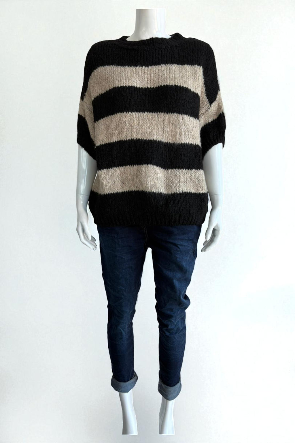 Chunky Knit Striped Short Sleeve Sweater