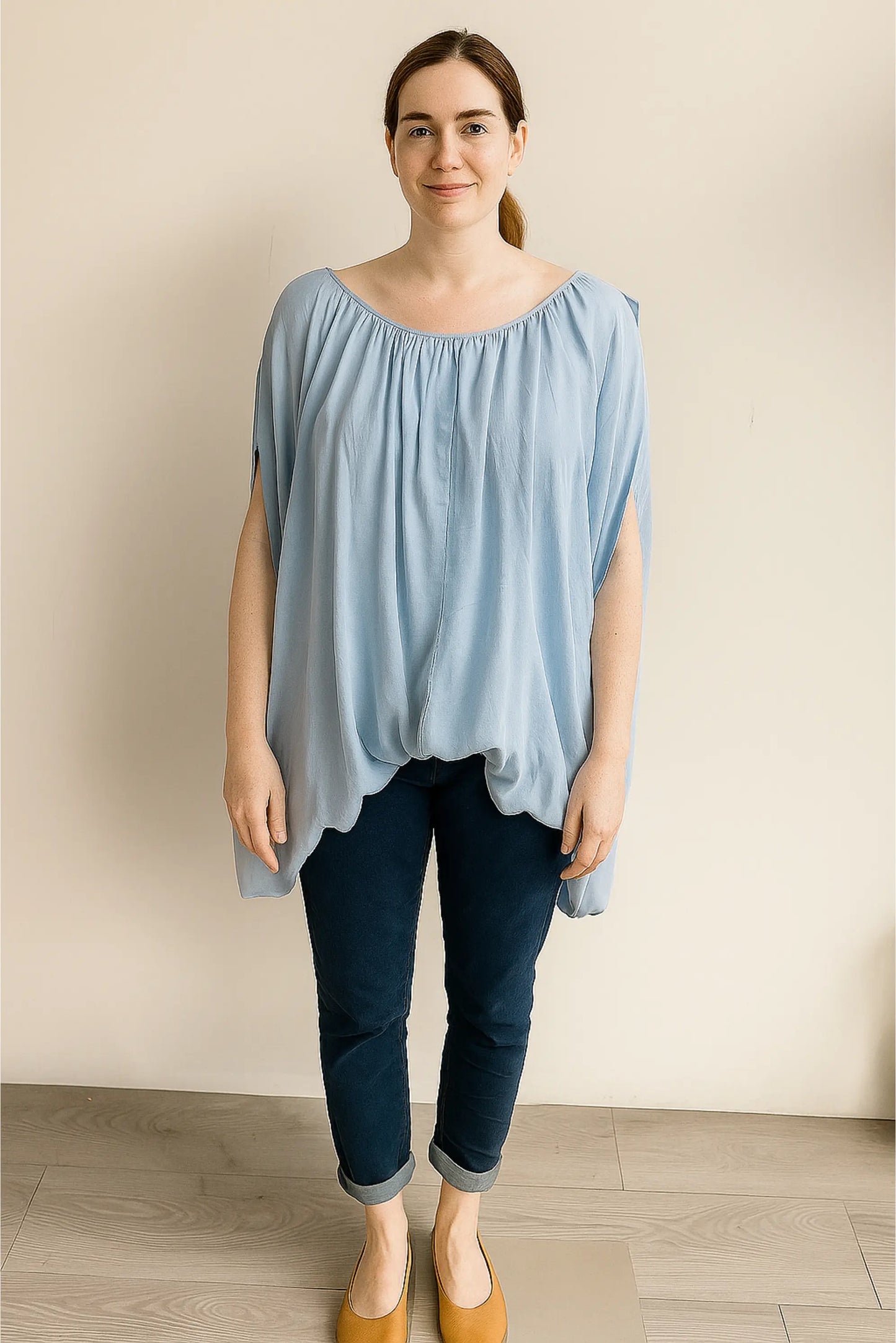 Cotton Puffball Drape Side Top Quirky