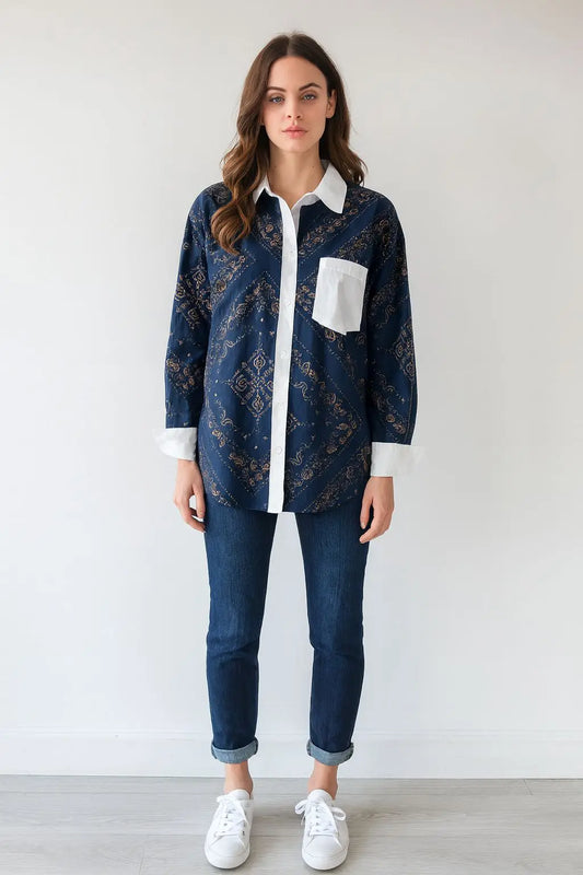 Zetaotton Printed Shirt Cuff and Collar