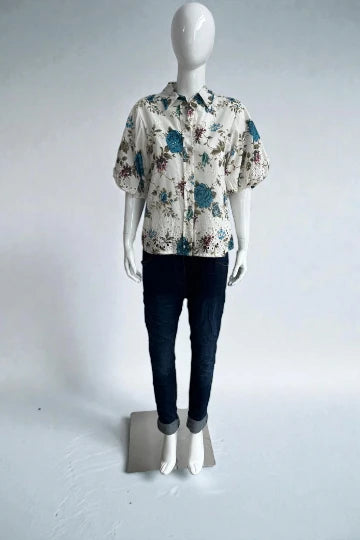 Zetaotto floral Broidrey cotton Baloon sleeve Blouse
