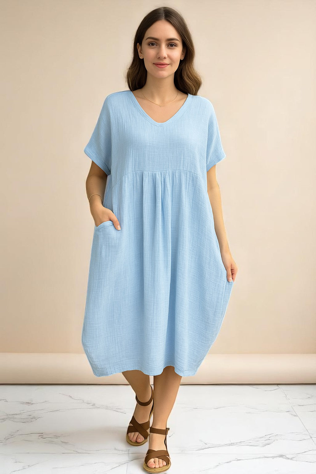 Pleated Cocoon Dress Lagenlook