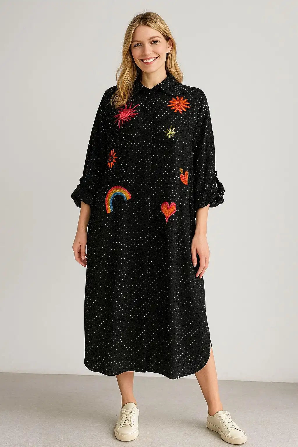 Zetaotto Embroidered Shirt Dress
