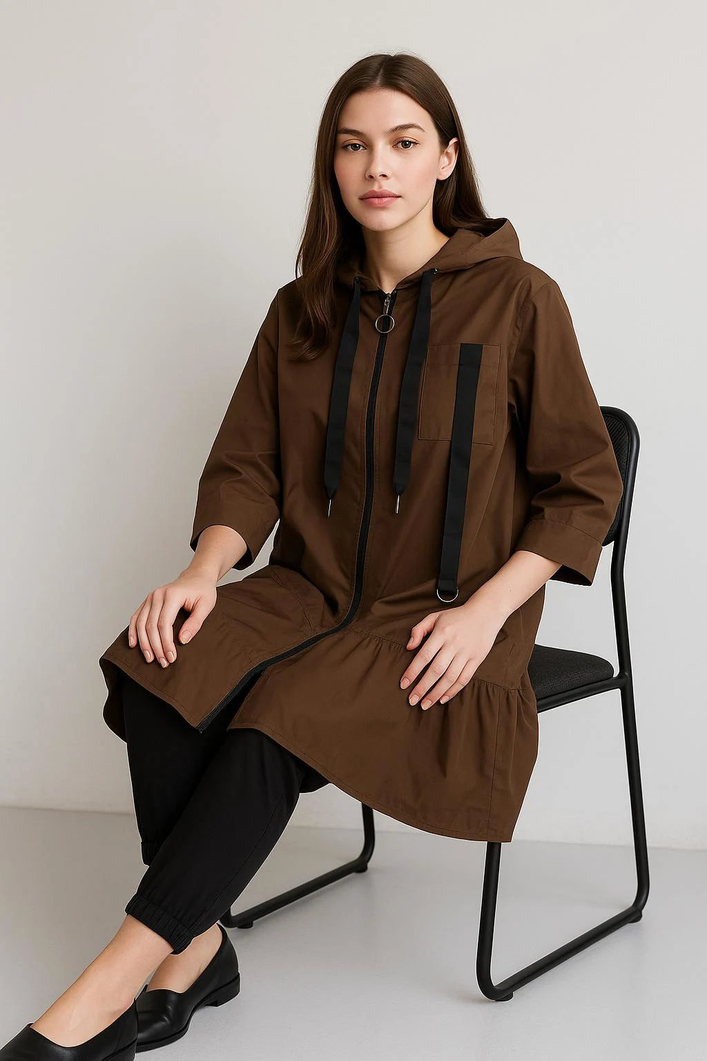 Made in Italy Frill Bottom Hooded Rain Mac