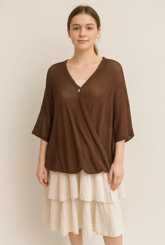 Women's One Button Twist Mesh Top