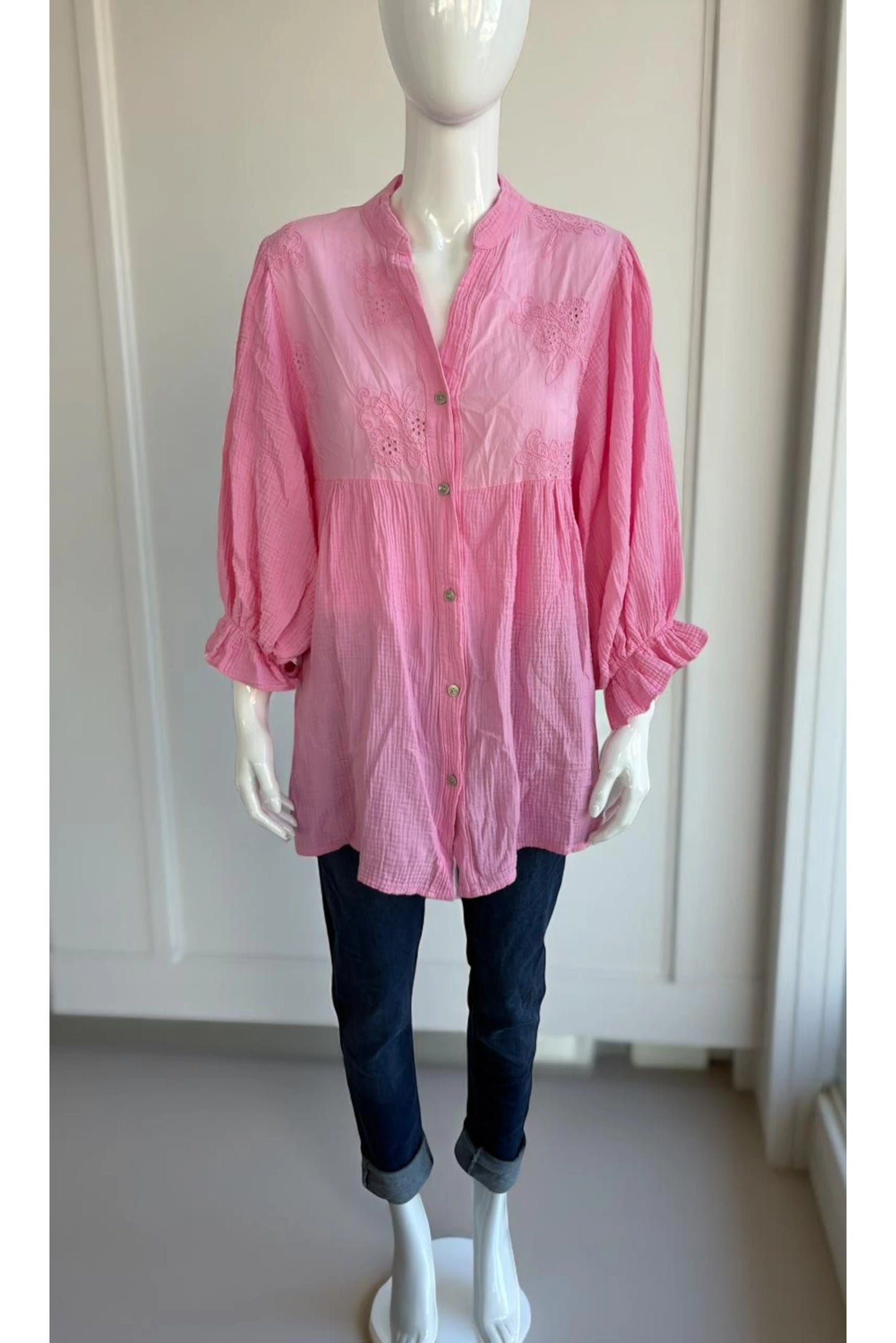 Cotton Embroided Smock Shirt Top