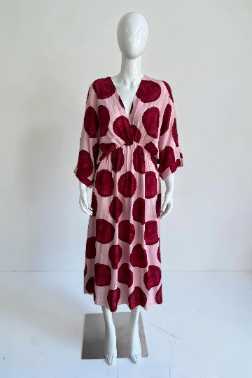 V Neck Elasticated waist Polka dot Dress