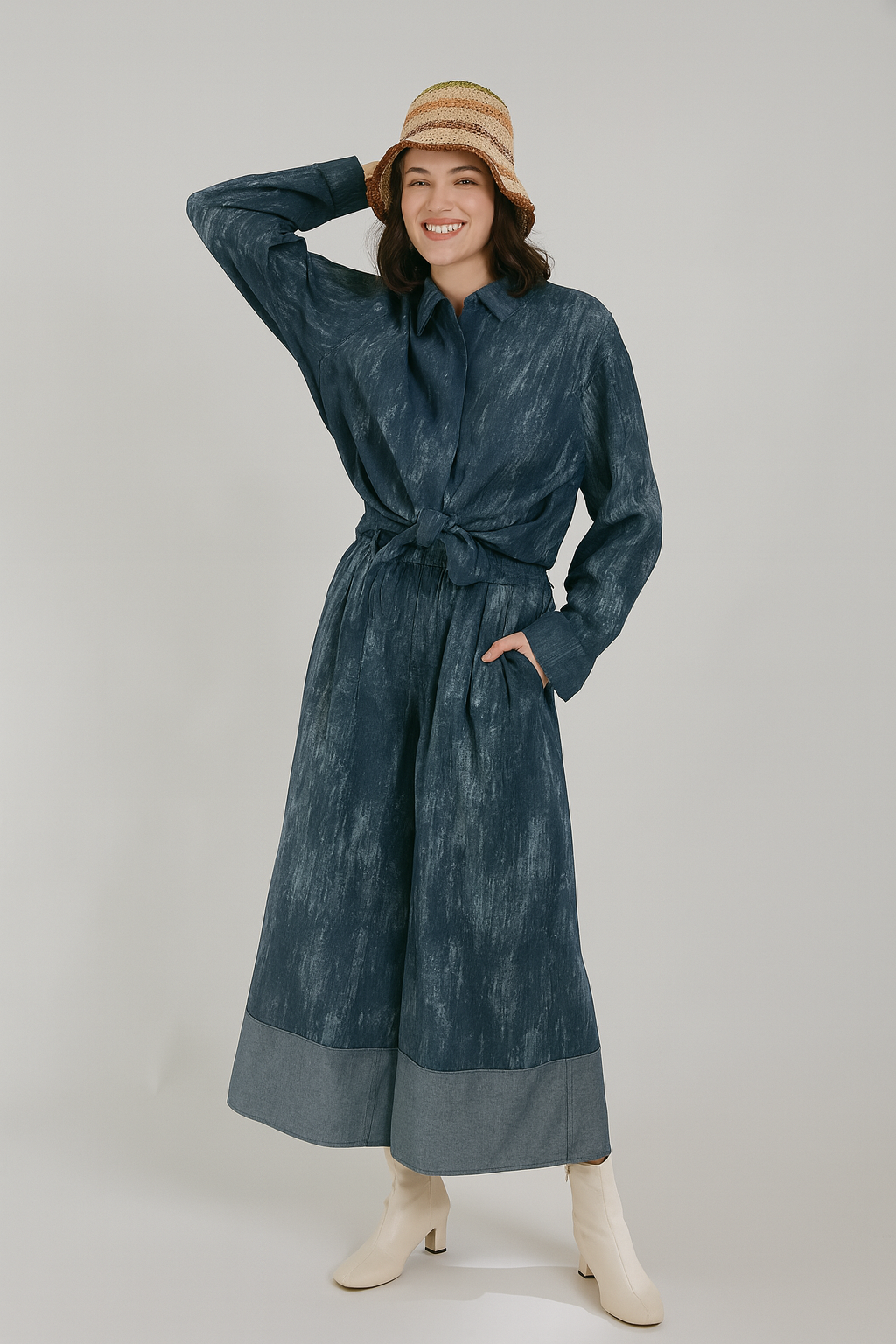 Zetaotto Washed Denim Wide Leg Jean