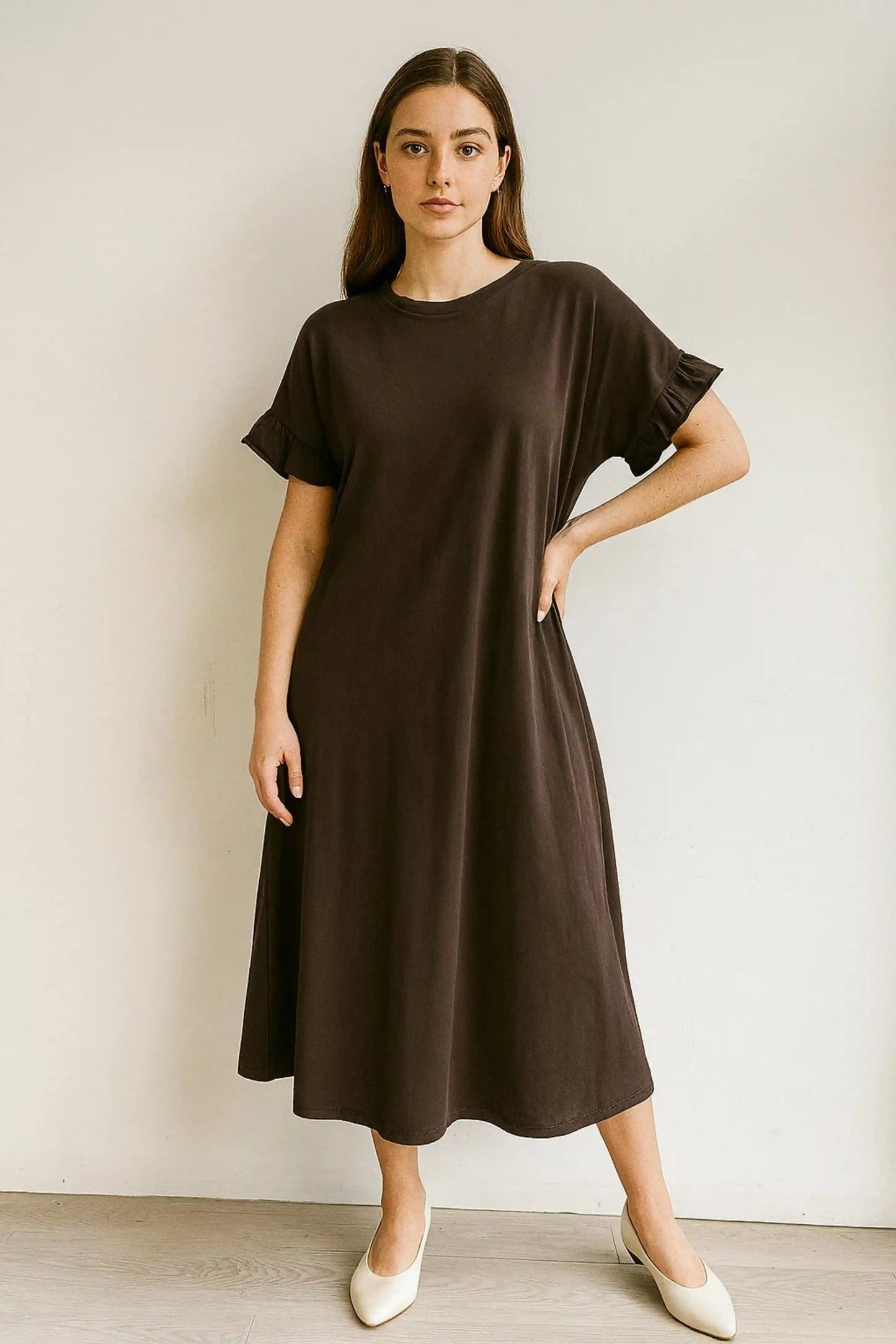 Jersey Frill Sleeve Midi Dress Lagenlook