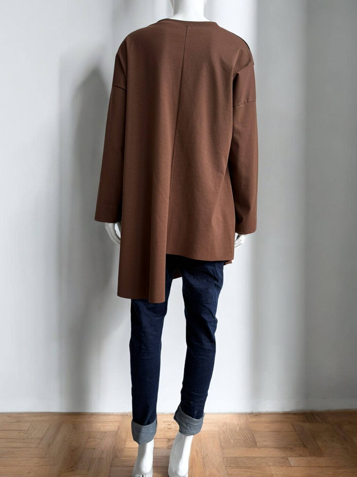 Asymmetric Pinstripe Patchwork Long Sleeve Top