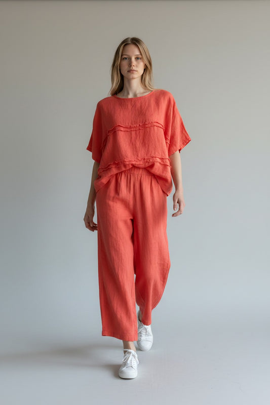 Made in Italy Linen Shirred Elastic Pant