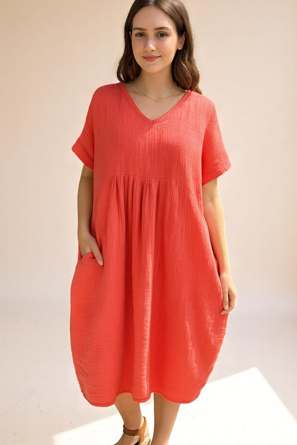 Pleated Cocoon Dress Lagenlook