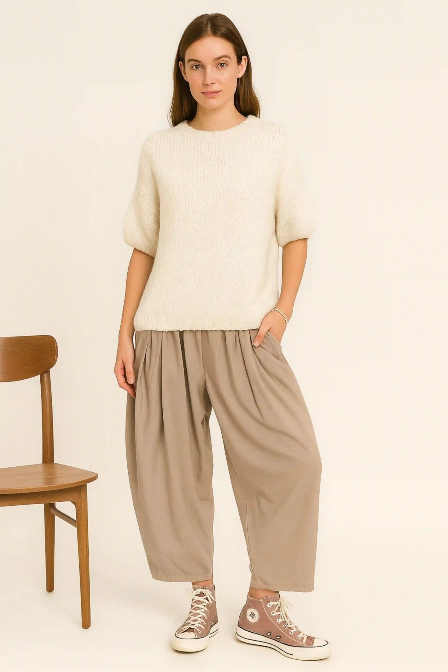Wool Cap Sleeve Knit Top