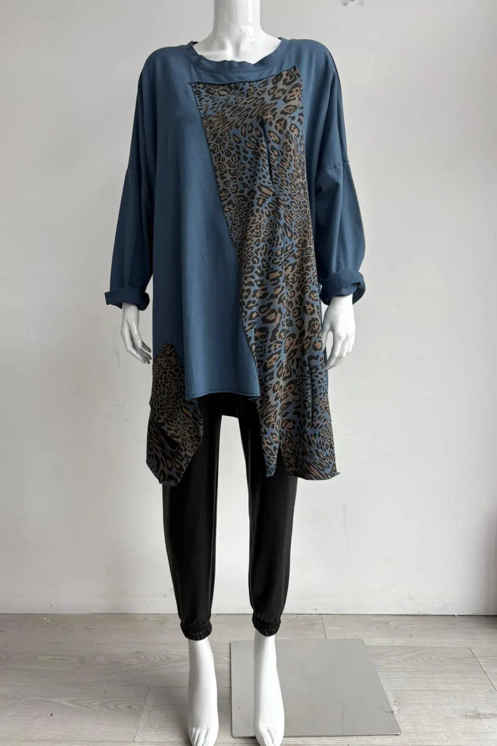 Made in Italy Leopard Trim Sweat Top