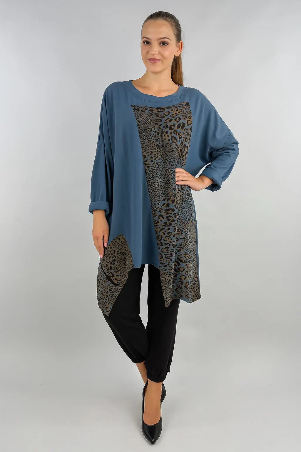 Made in Italy Leopard Trim Sweat Top