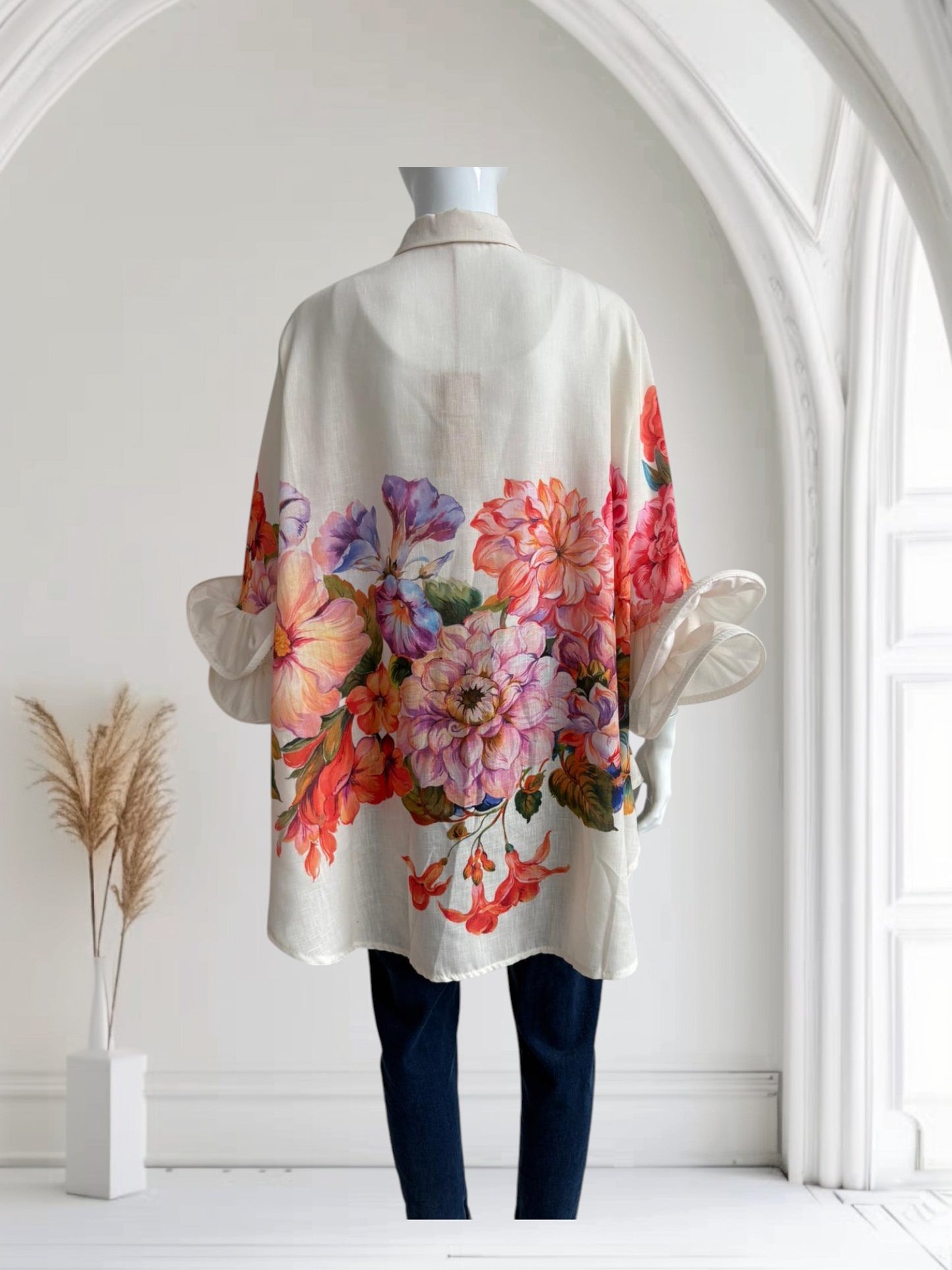 Italian Floral Print Flute Sleeve Shirt