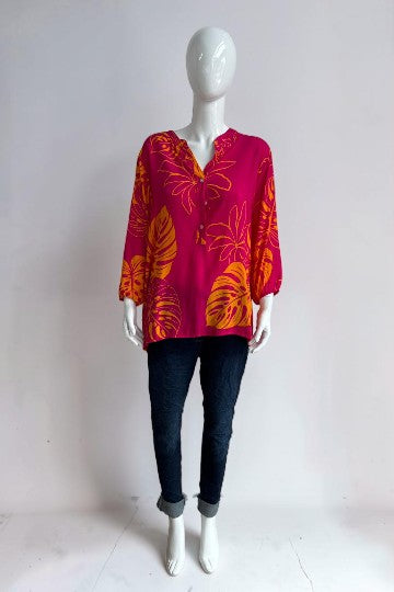 Tropical Leaf Print Blouse