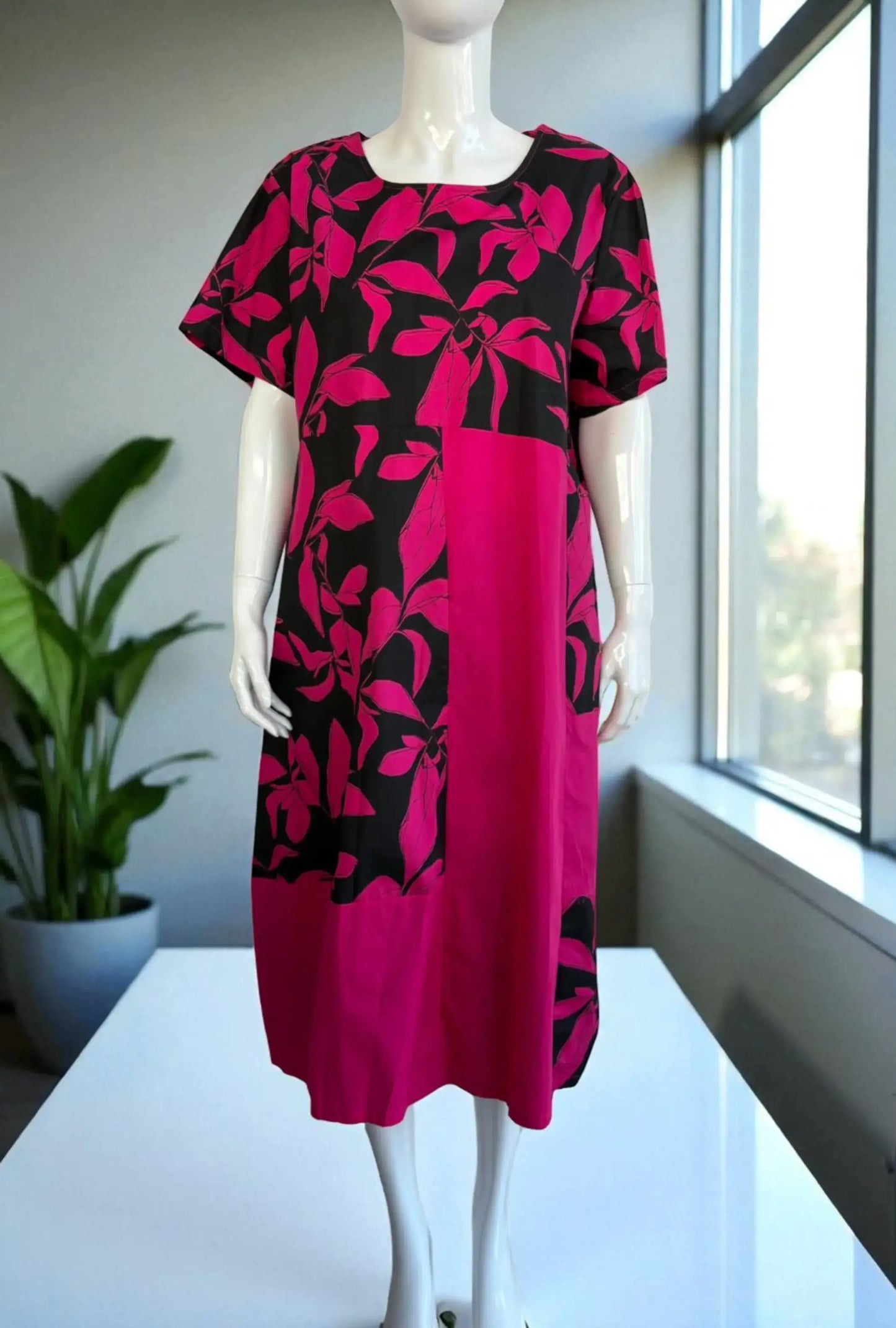 Cotton Leaf Print Cocoon Dress