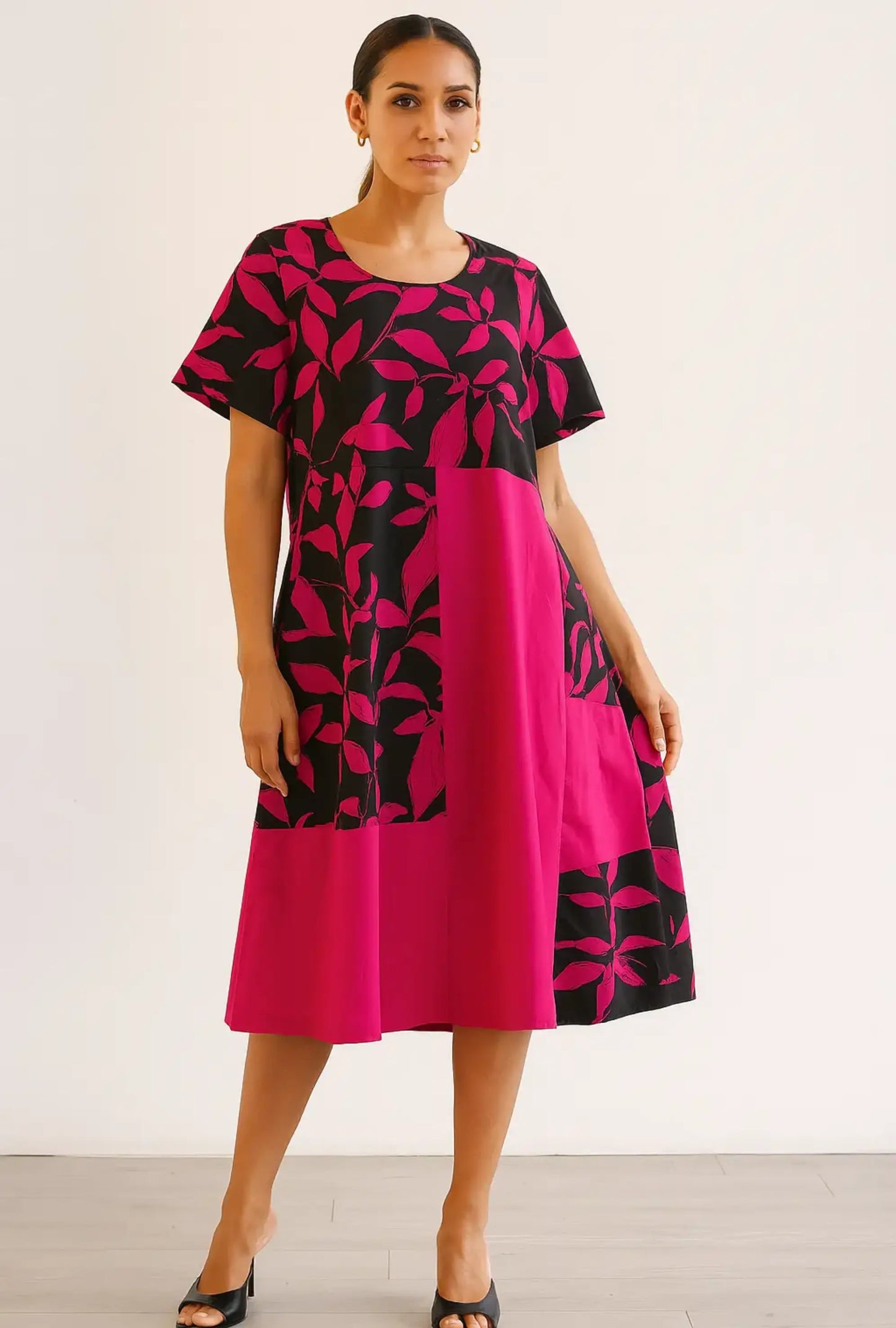 Cotton Leaf Print Cocoon Dress