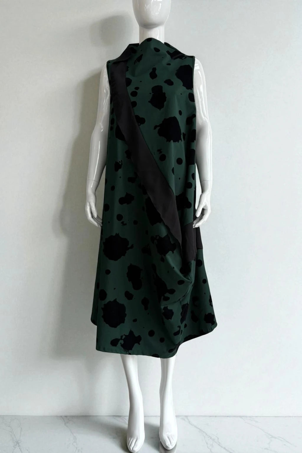 Made in Italy Abstract Cow Print Drape front Dress