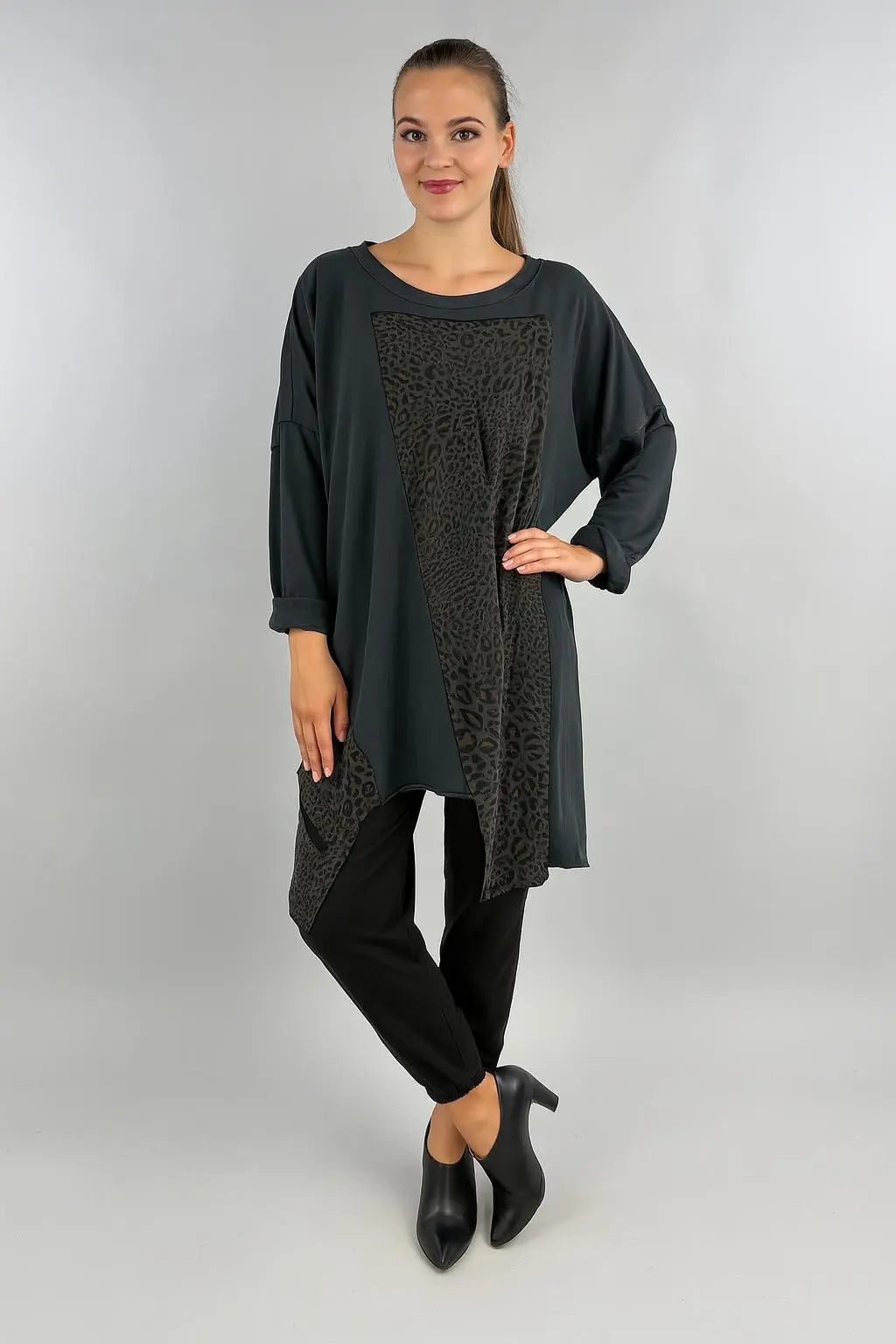 Made in Italy Leopard Trim Sweat Top