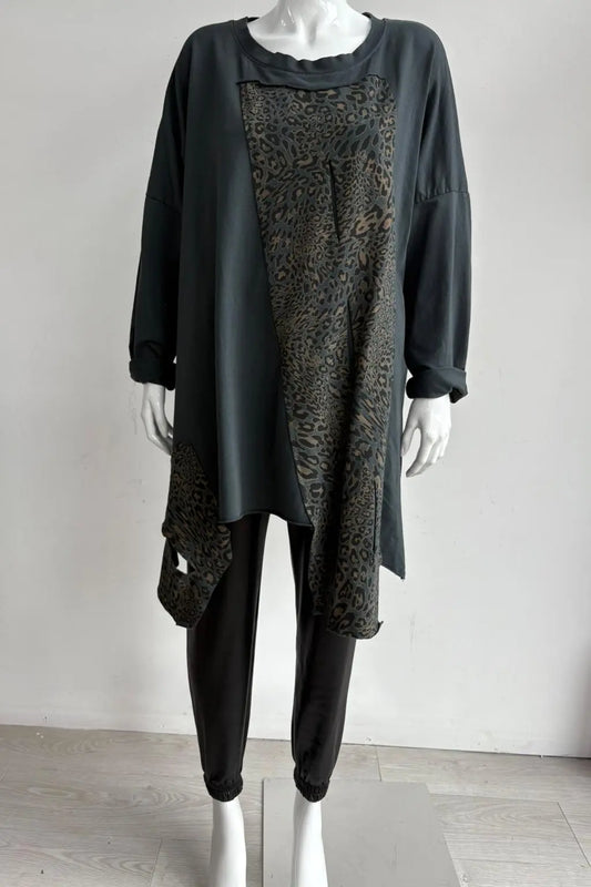 Made in Italy Leopard Trim Sweat Top