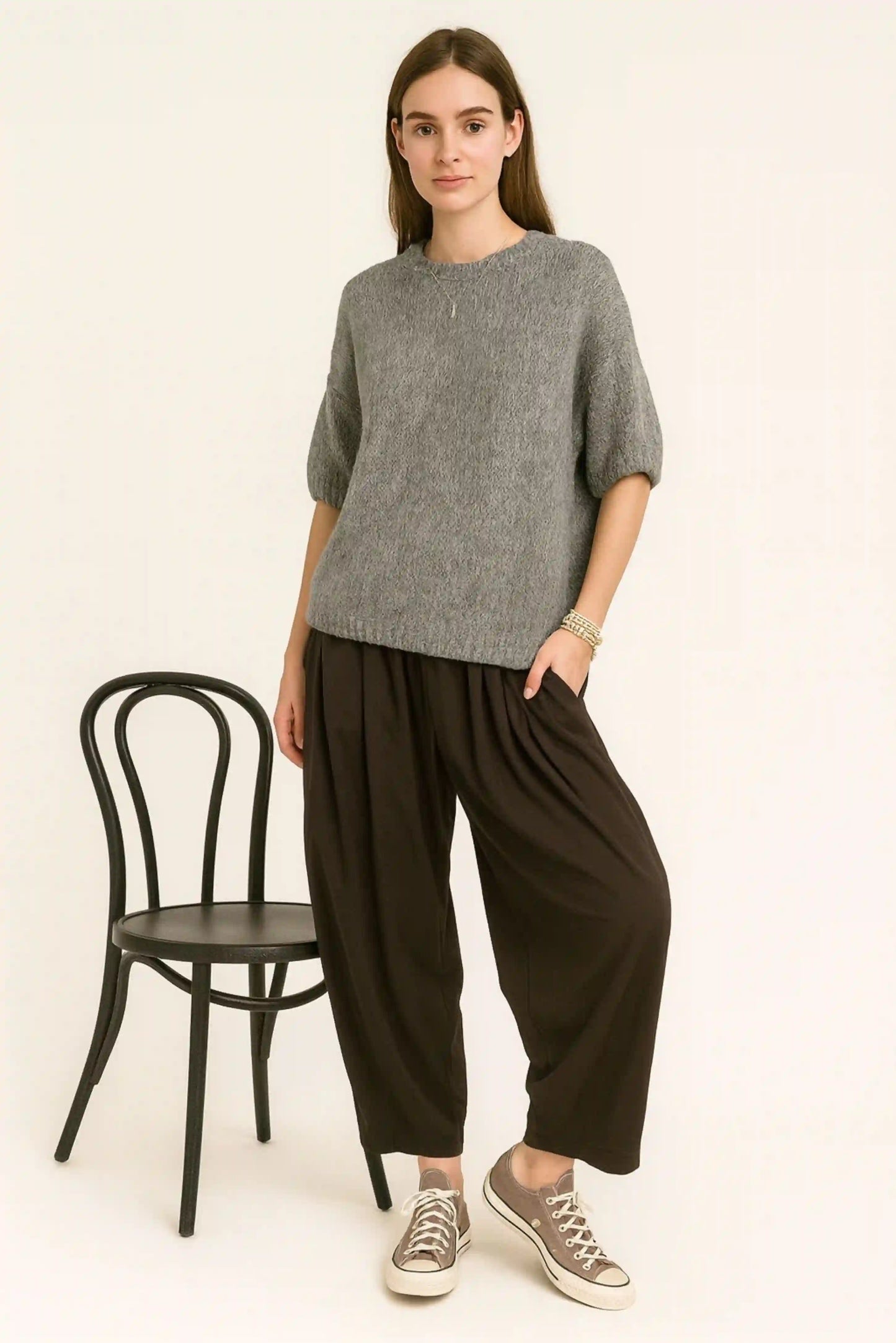 Wool Cap Sleeve Knit Top