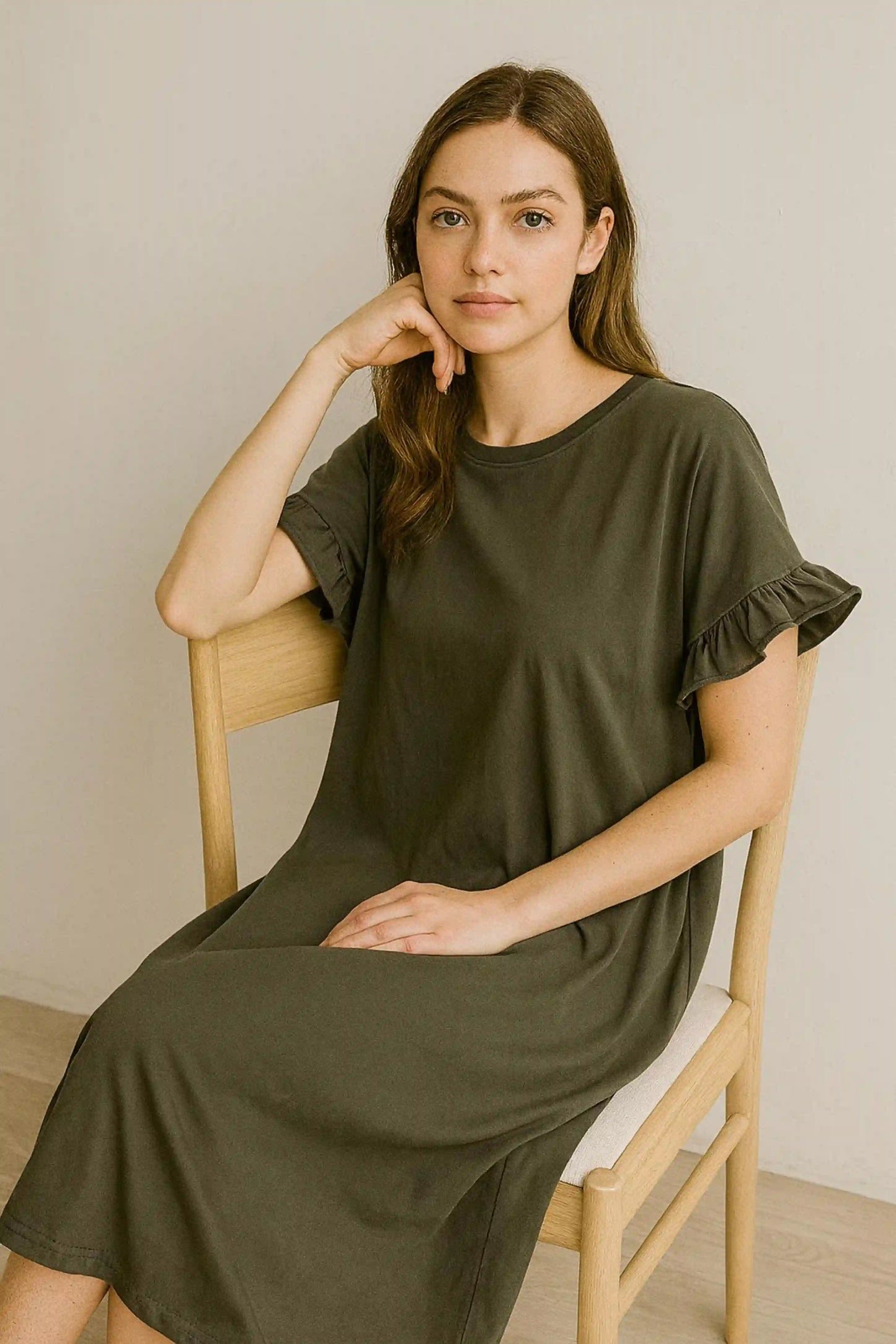 Jersey Frill Sleeve Midi Dress Lagenlook