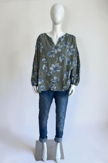 Made in Italy Cotton Floral Print Blouse